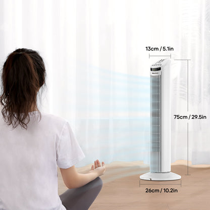 30′′ Tower Fan 120° Oscillating Fan 60dB Quiet Cooling Fan with Remote Control 3 Speeds 3 Wind Modes Timer – White