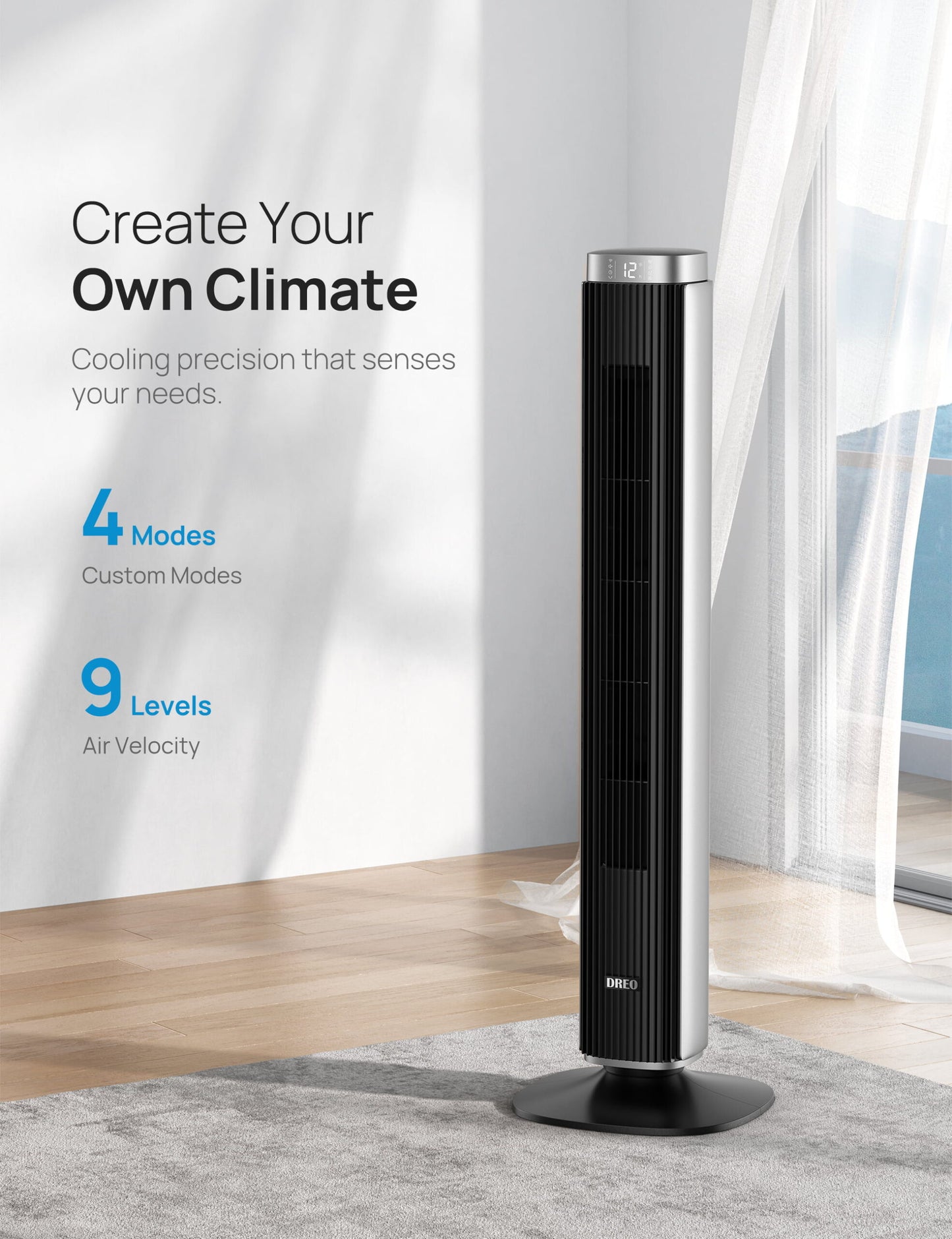 42′′ Tower Fan for bedroom, 25 DB Quiet DC Bladeless Fans, 90° Oscillating Fan with Remote, LED Display, 12H Timer, 9 Speeds,4 Modes, Standing Floor Fans for Room Home Office, Pilot Pro