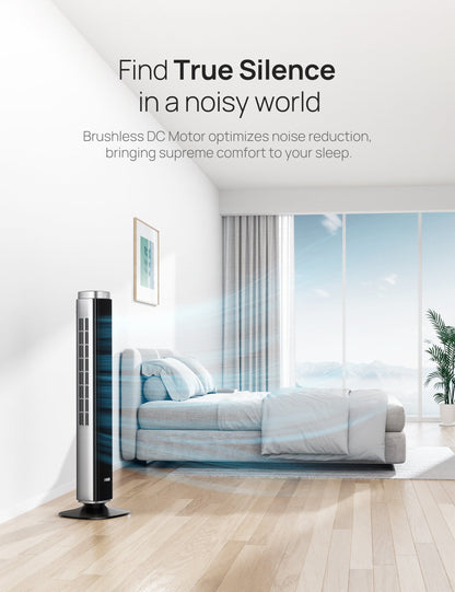 42′′ Tower Fan for bedroom, 25 DB Quiet DC Bladeless Fans, 90° Oscillating Fan with Remote, LED Display, 12H Timer, 9 Speeds,4 Modes, Standing Floor Fans for Room Home Office, Pilot Pro