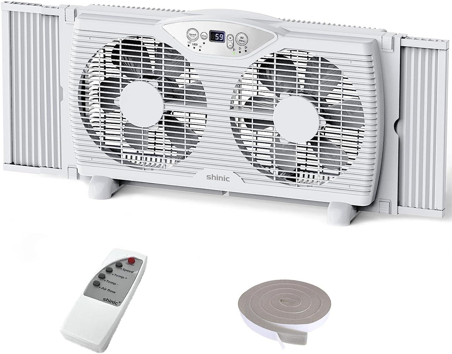 Twin Window Fan with Remote, 9-Inch Blades Reversible Airflow, Thermostat Control, 3 Speeds, 3 Functions, 23.8′′-37′′ Expandable Width, Window Fans for Home Bedroom, ETL Certified