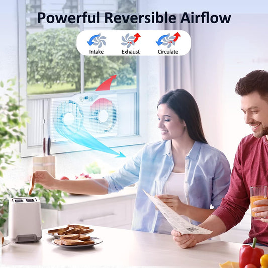 Twin Window Fan with Remote, 9-Inch Blades Reversible Airflow, Thermostat Control, 3 Speeds, 3 Functions, 23.8′′-37′′ Expandable Width, Window Fans for Home Bedroom, ETL Certified