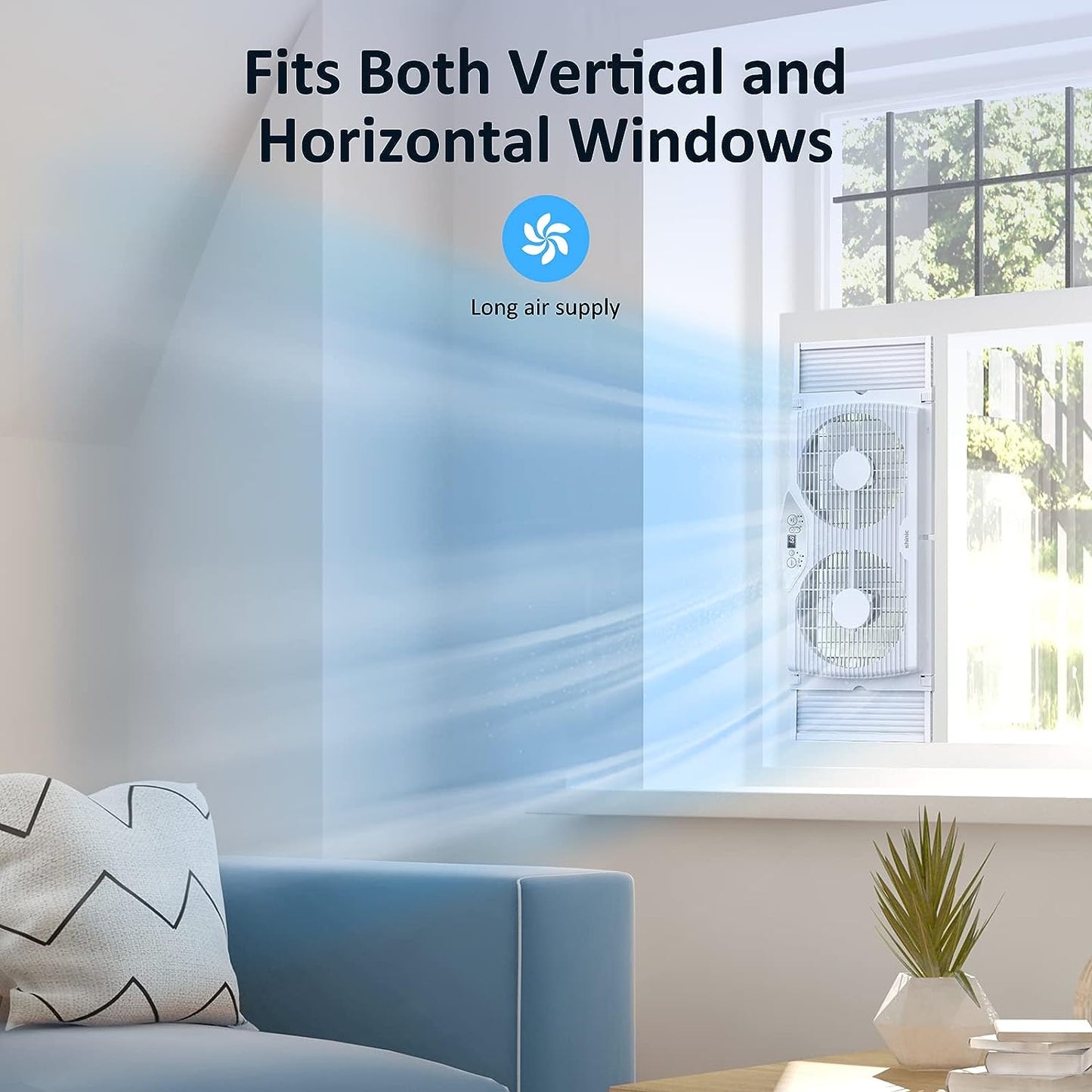 Twin Window Fan with Remote, 9-Inch Blades Reversible Airflow, Thermostat Control, 3 Speeds, 3 Functions, 23.8′′-37′′ Expandable Width, Window Fans for Home Bedroom, ETL Certified