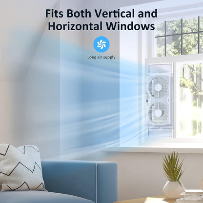 Twin Window Fan with Remote, 9-Inch Blades Reversible Airflow, Thermostat Control, 3 Speeds, 3 Functions, 23.8′′-37′′ Expandable Width, Window Fans for Home Bedroom, ETL Certified