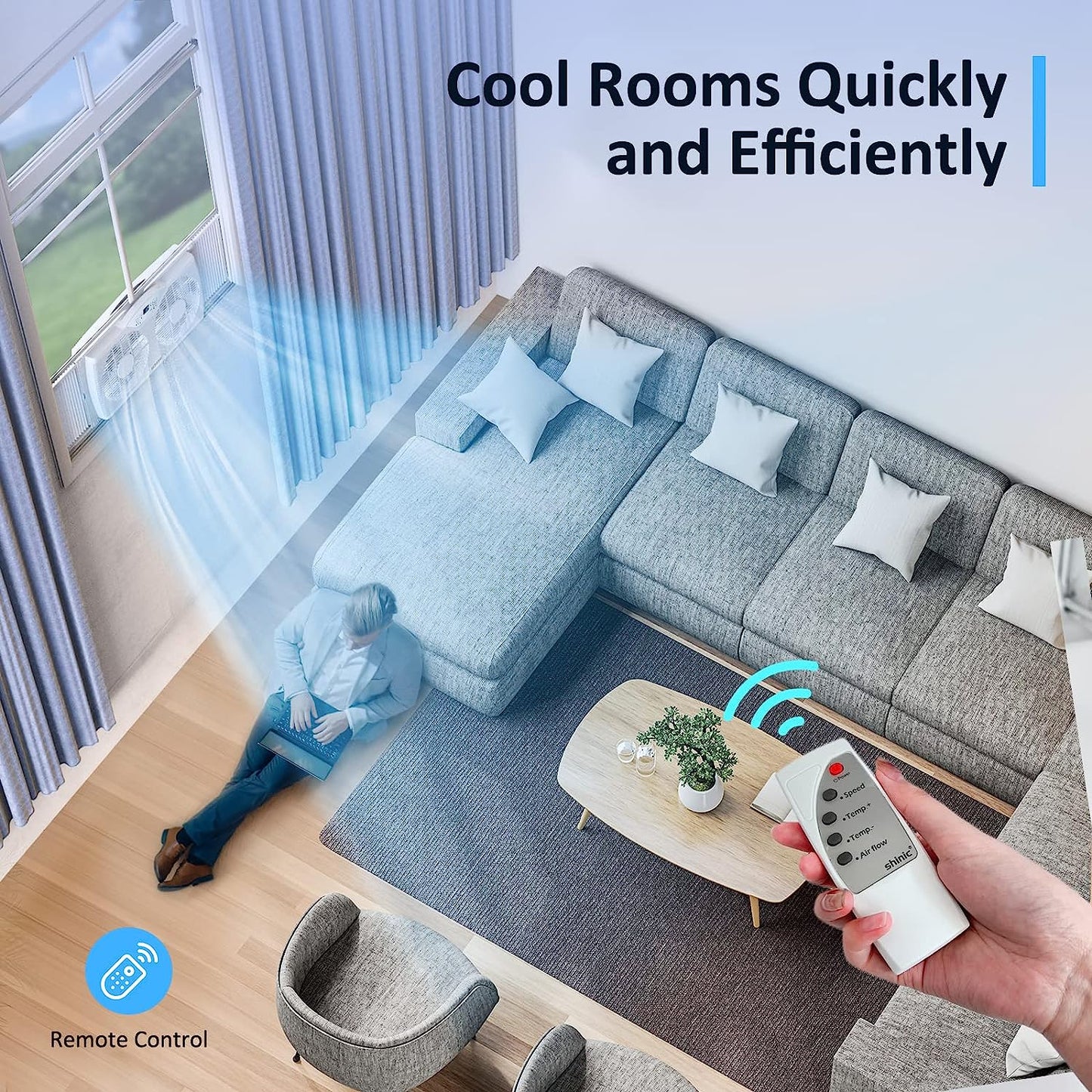 Twin Window Fan with Remote, 9-Inch Blades Reversible Airflow, Thermostat Control, 3 Speeds, 3 Functions, 23.8′′-37′′ Expandable Width, Window Fans for Home Bedroom, ETL Certified