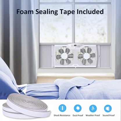 Twin Window Fan with Remote, 9-Inch Blades Reversible Airflow, Thermostat Control, 3 Speeds, 3 Functions, 23.8′′-37′′ Expandable Width, Window Fans for Home Bedroom, ETL Certified