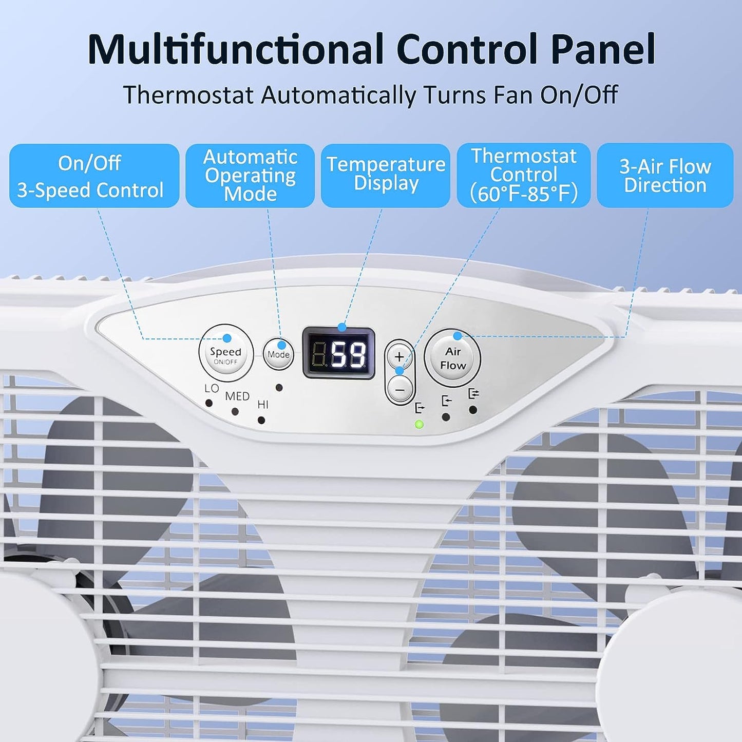 Twin Window Fan with Remote, 9-Inch Blades Reversible Airflow, Thermostat Control, 3 Speeds, 3 Functions, 23.8′′-37′′ Expandable Width, Window Fans for Home Bedroom, ETL Certified