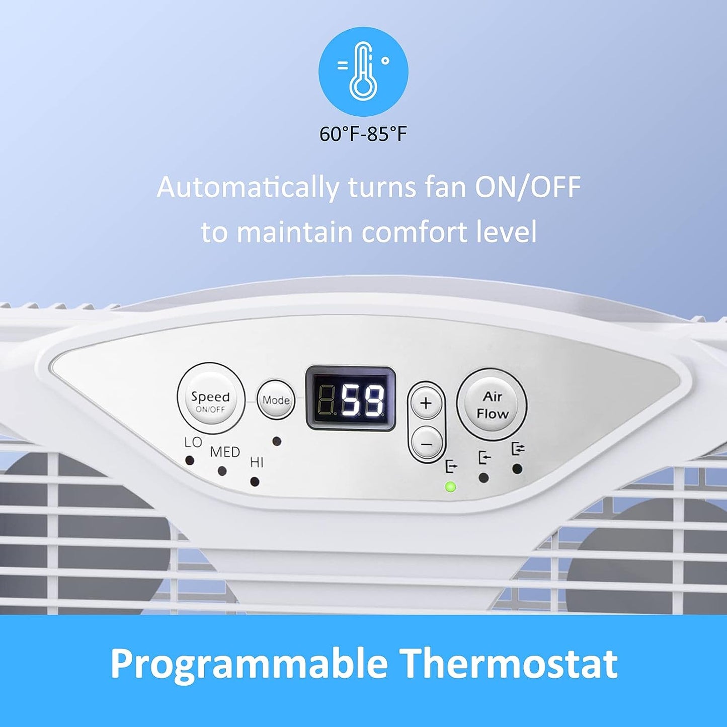 Twin Window Fan with Remote, 9-Inch Blades Reversible Airflow, Thermostat Control, 3 Speeds, 3 Functions, 23.8′′-37′′ Expandable Width, Window Fans for Home Bedroom, ETL Certified