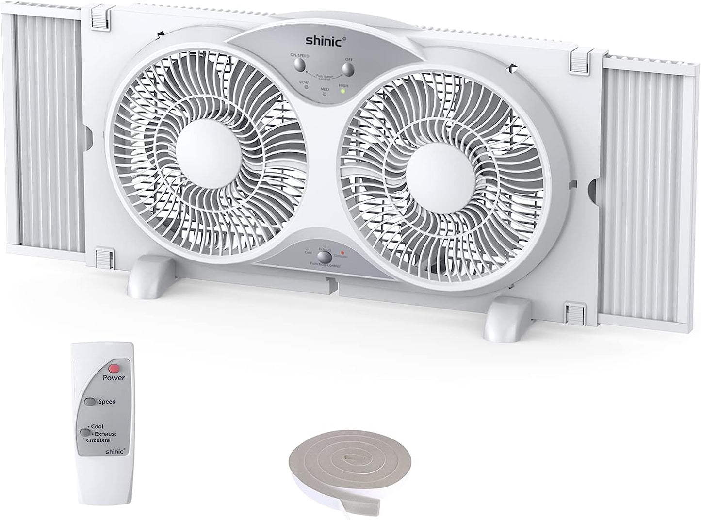 Window Fan with Reversible Airflow Quiet, Twin 9′′ Blades, Full Remote Control, 3 Functions-3 Speeds, Bathroom Kitchen Window Exhaust Fan, Width Adjustable (From 24′′ to 37′′) ETL Certified