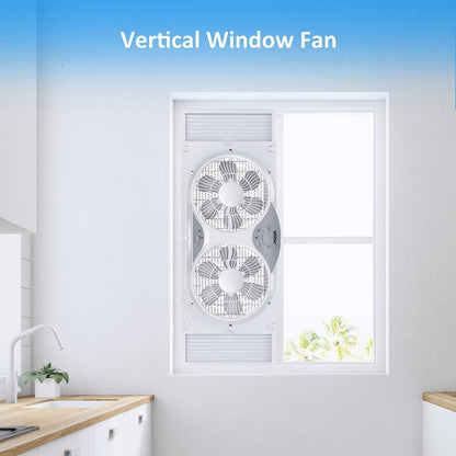 Window Fan with Reversible Airflow Quiet, Twin 9′′ Blades, Full Remote Control, 3 Functions-3 Speeds, Bathroom Kitchen Window Exhaust Fan, Width Adjustable (From 24′′ to 37′′) ETL Certified