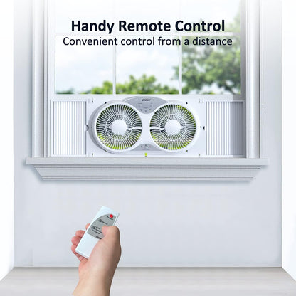 Window Fan with Reversible Airflow Quiet, Twin 9′′ Blades, Full Remote Control, 3 Functions-3 Speeds, Bathroom Kitchen Window Exhaust Fan, Width Adjustable (From 24′′ to 37′′) ETL Certified