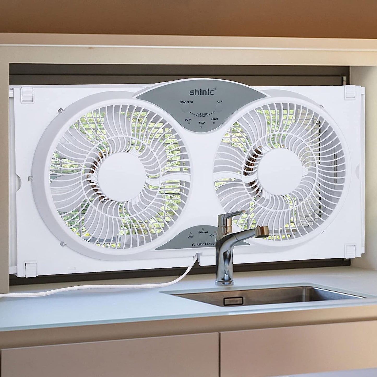 Window Fan with Reversible Airflow Quiet, Twin 9′′ Blades, Full Remote Control, 3 Functions-3 Speeds, Bathroom Kitchen Window Exhaust Fan, Width Adjustable (From 24′′ to 37′′) ETL Certified