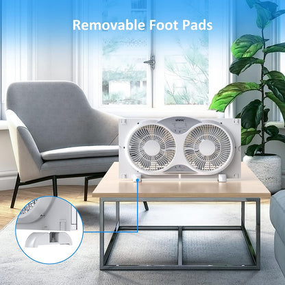 Window Fan with Reversible Airflow Quiet, Twin 9′′ Blades, Full Remote Control, 3 Functions-3 Speeds, Bathroom Kitchen Window Exhaust Fan, Width Adjustable (From 24′′ to 37′′) ETL Certified